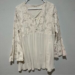 Indigo Soul Blouse Women's XL Tunic Crochet Lined Laced Boho Gypsy